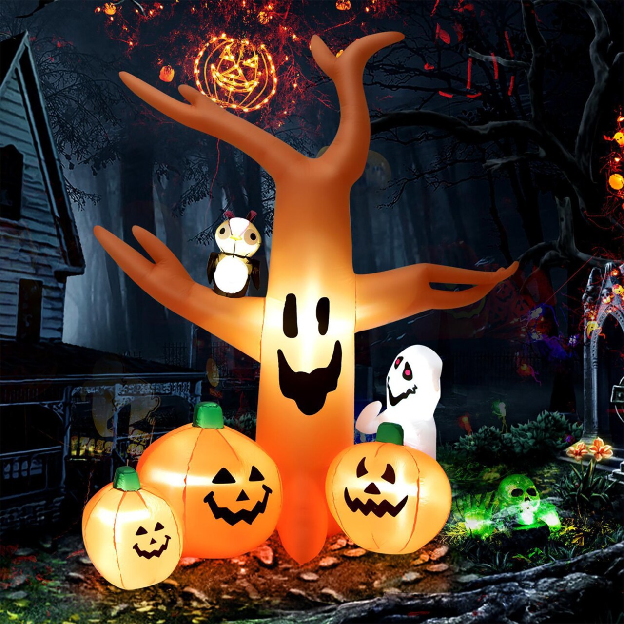 8 Halloween Inflatable Blow Up Dead Tree W/Led Lights Holiday Decor